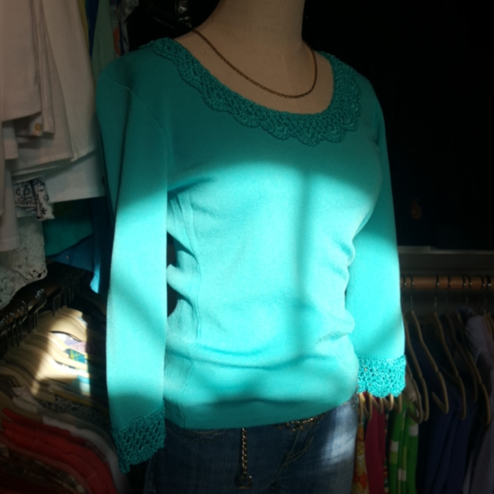 J.A.C. by JOSEPH. A.♡ Gorgeous Teal 3/4 Embellished Open Lace  Trim Blouse S